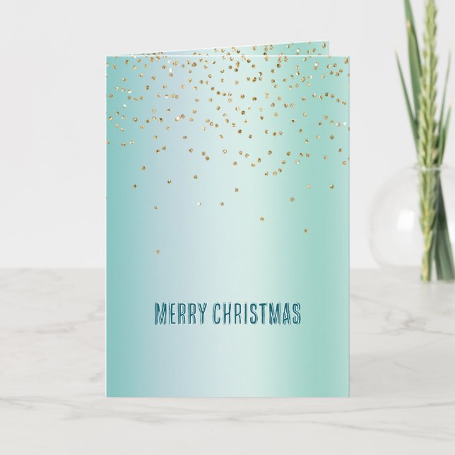Aqua White Mint Gold Confetti Christmas Karte (Vorderseite)