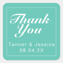 Aqua & White Modern Minimalistisch Danke Quadratischer Aufkleber