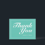 Aqua & White Moderne Minimalistische Hochzeit Dankeskarte<br><div class="desc">Hübsche,  moderne,  minimalistische und trendige Hochzeitskarte dank Ihnen Karte verfügt über 2022 Farbpalette von Cascade aqua blauen Hintergrund mit weißen anpassbaren Textblöcken in modernen Schriftart</div>