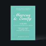 Aqua & White Moderne Minimalistische Hochzeitseinl Einladung<br><div class="desc">Hübsch,  modern,  minimalistisch und trendig präsentiert sich die Hochzeitseinladung mit einem aquablauen Hintergrund (Pantone's 2022 Farbauswahl "Cascade") mit weißen,  anpassbaren Textblöcken in modernen Schriftart</div>