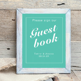 Aqua & White Modernes Minimalistisches Hochzeitsze Poster