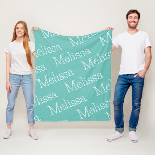 Aqua & White Novelty Name Fleece Blanket