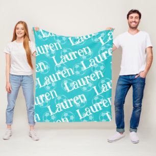 Aqua & White Novelty Soccer Monogram Fleecedecke