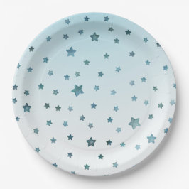 Aqua White Ombre Stars Pappteller