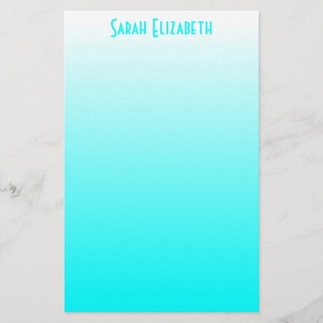 Aqua White Ombre Stationery Briefpapier (Vorderseite)