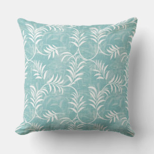 Aqua & White Palm Leaf Throw Kissen
