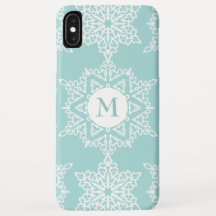 Aqua White Snowflakes Christmas Holiday Monogram
