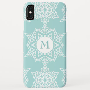 Aqua White Snowflakes Christmas Holiday Monogram Case-Mate iPhone Hülle