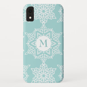 Aqua White Snowflakes Christmas Holiday Monogram Case-Mate iPhone Hülle