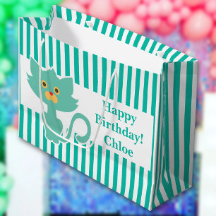 Aqua-White Strip ・ Katze ・ kundenspezifisch Große Geschenktüte