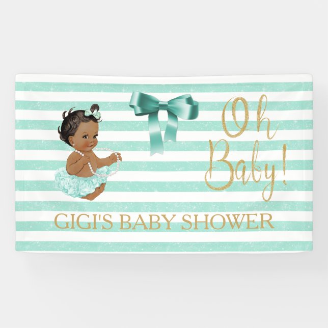 Aqua White Stripe Ethnic Baby Ballerina Tutu Banner (Horizontal)