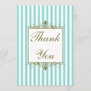 Aqua, White Stripes Gold Scrolls FOTO Vielen Dank Dankeskarte