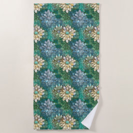 Aqua White Türkise Green Floral Strandtuch
