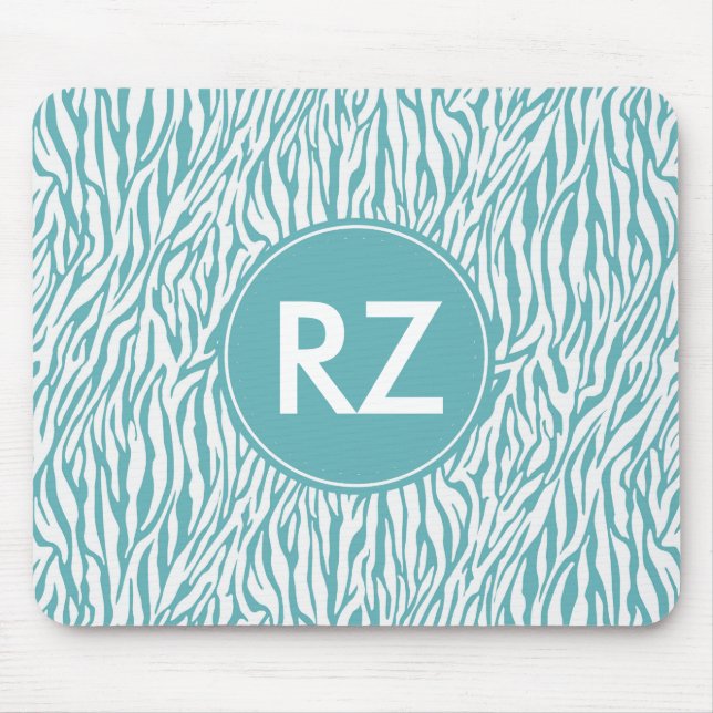 Aqua White Zebra Print Monogram Mousepad (Vorne)