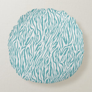 Aqua White Zebra Print Rundes Kissen