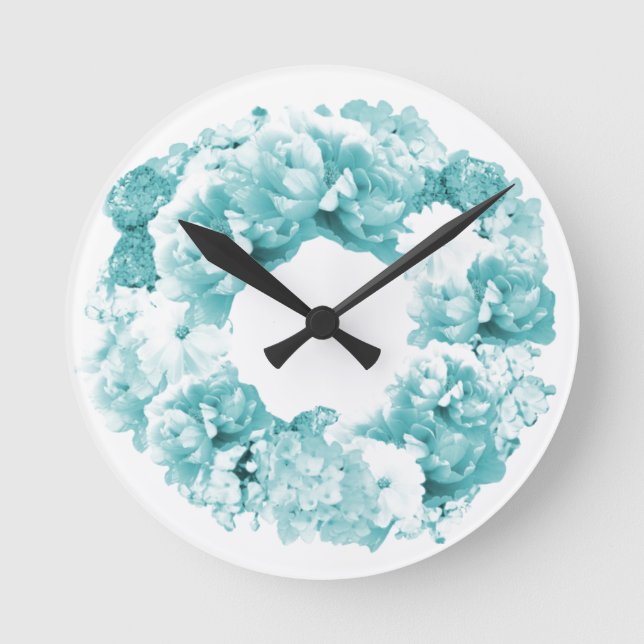 Aqua Wreath Blume Clock Runde Wanduhr (Vorderseite)