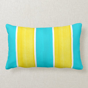 Aqua Yellow Cabana Stripes Throw Kissen