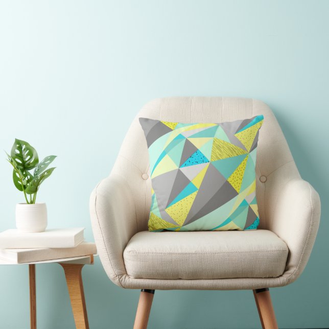 Aqua Yellow Grey Abstrakt Triangle Pattern Kissen (Stuhl )