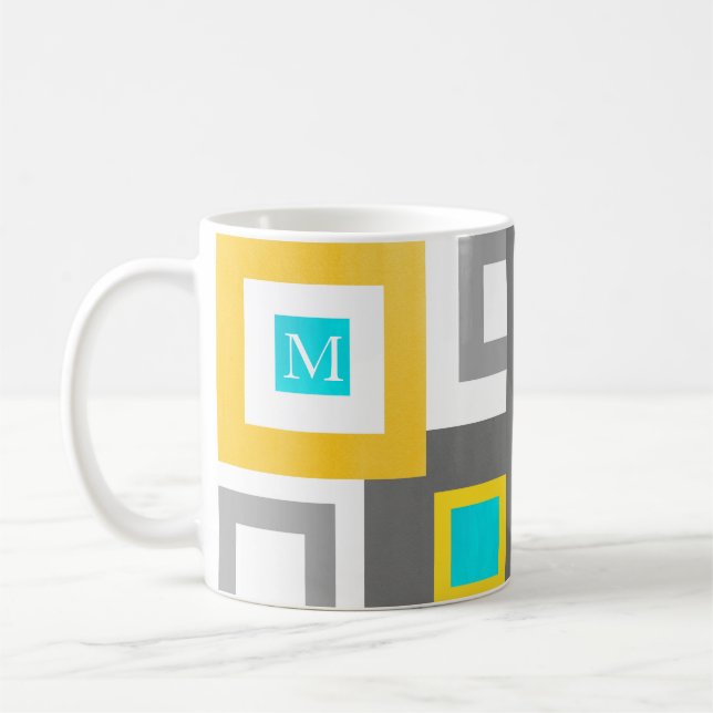 Aqua Yellow Grey White Geometric Color Block Kaffeetasse (Links)