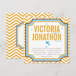 Aqua Yellow Modern Zig Zag Typografy Wedding Einladung