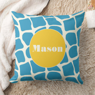 Aqua Yellow Monogram Giraffe Pattern Pillow Kissen