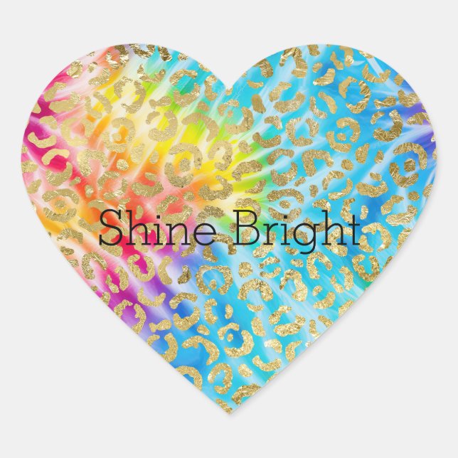 Aqua Yellow Red Gefärbte Krawatte Gold Glam Leopar Herz-Aufkleber (Vorderseite)