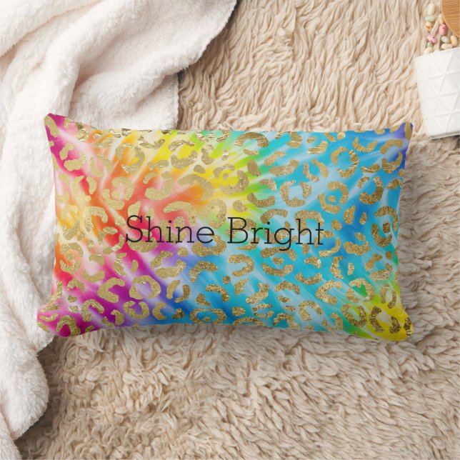 Aqua Yellow Red Gefärbte Krawatte Gold Glam Leopar Lendenkissen (Decke)