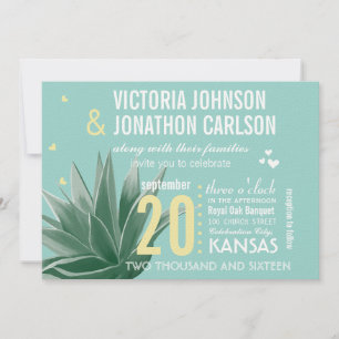 Aqua Yellow Succulent ModernTypografy Wedding Einladung