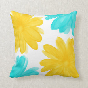 Aqua Yellow Watercolor Blume Kissen