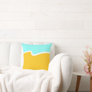 Aqua Yellow Wave Color Block Kissen