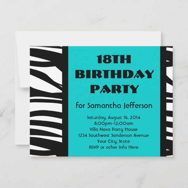 Aqua Zebra Einladungen (Vorderseite)