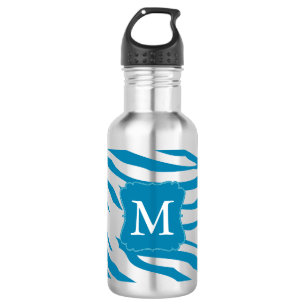 Aqua Zebra Print Monogram Trinkflasche