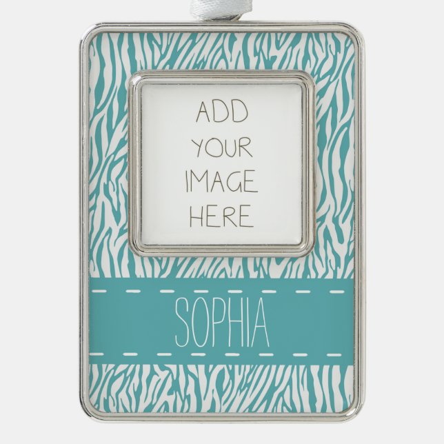 Aqua Zebra Print Rahmen-Ornament Silber (Vorderseite)