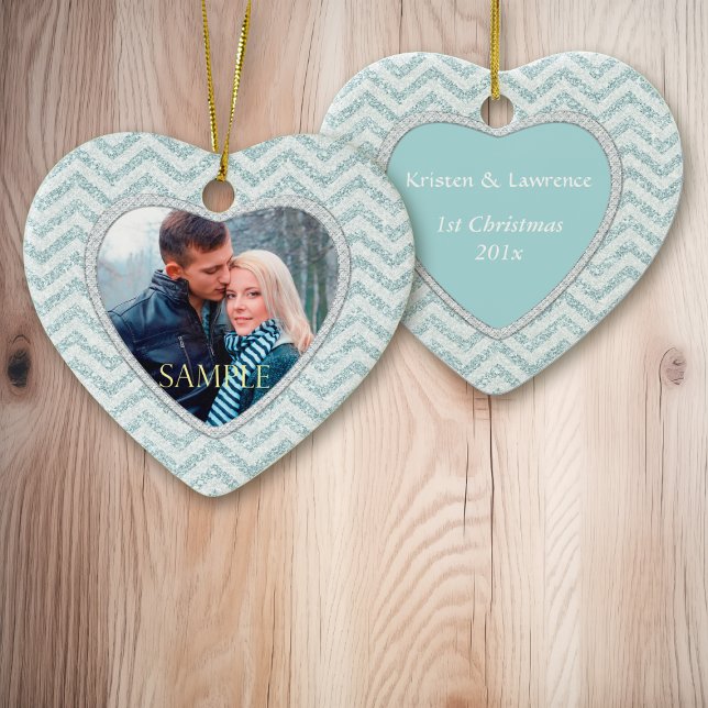 Aqua Zickzack Icy Sparkle Template Keramikornament (Von Creator hochgeladen)