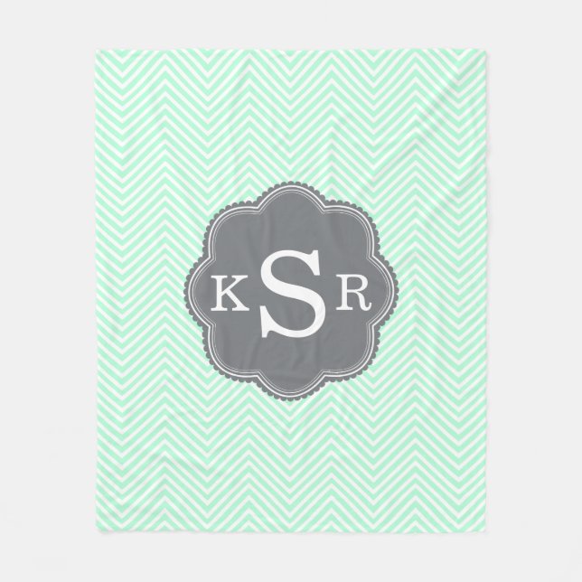 Aqua-Zickzack personalisiertes Monogramm Fleecedecke (Vorderseite)