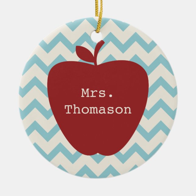 Aqua-Zickzack roter Apple-Lehrer Keramikornament (Vorne)