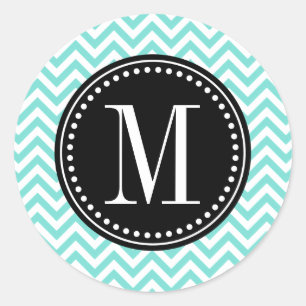 Aqua Zickzack Zigzag Personalisiert Monogram Runder Aufkleber