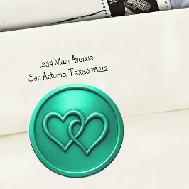 Aqua Zwei Herzen Verflochtene Hochzeit Runder Aufkleber