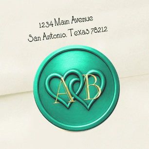 Aqua Zwei Herzen Verflochtenes Monogramm Hochzeit Runder Aufkleber