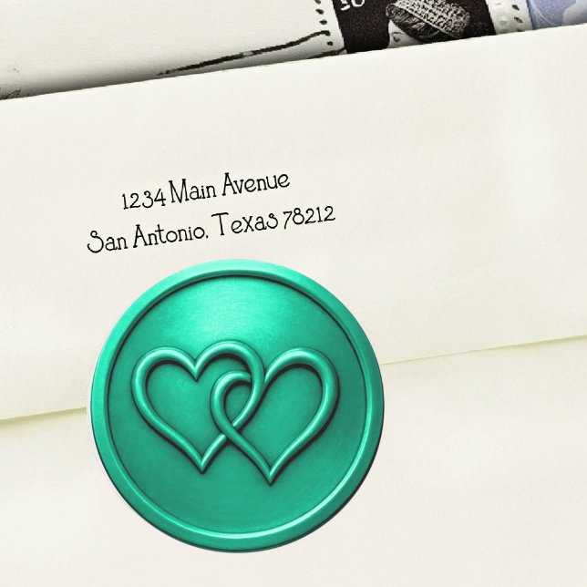 Aqua Zwei Herzen Verschlungene Hochzeit Runder Aufkleber (Von Creator hochgeladen)