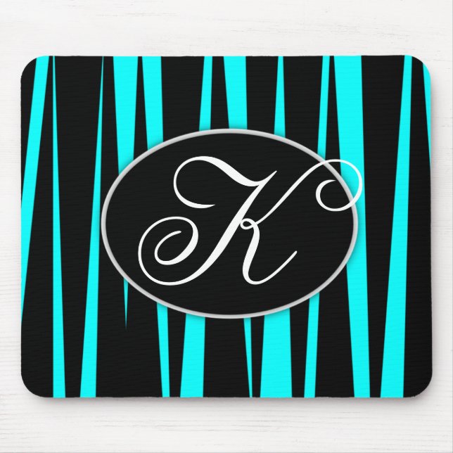 Aquablauer Zebra Stripes mit Monogramm Mousepad (Vorne)