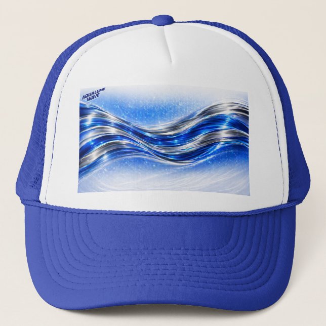 Aqualume Flow – Blaue Silberwelle Energietasse Truckerkappe (Vorderseite)