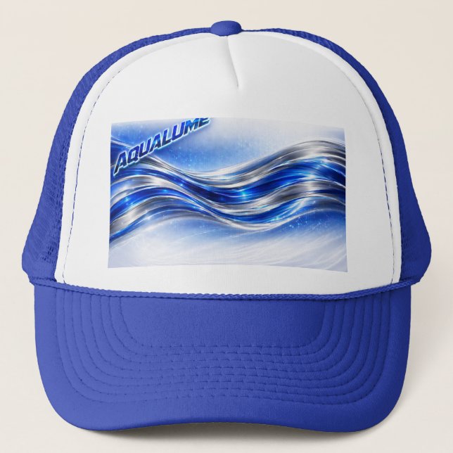 Aqualume Flow – Blaue Silberwellen-Energie-Tasse Truckerkappe (Vorderseite)