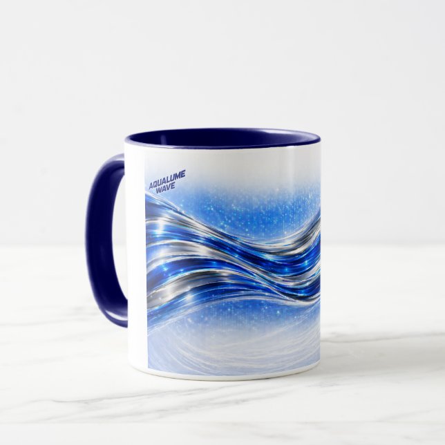 Aqualume Flow  – Blue Silver Wave Energy Mug Tasse (Vorderseite Links)