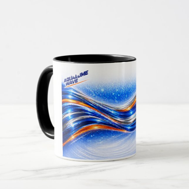 Aqualume Wave Shirt – Blaue Orange Abstrakte Ström Tasse (Vorderseite Links)