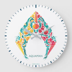 Aquaman   Aquaman & Mera Themed Seashell Logo Große Wanduhr