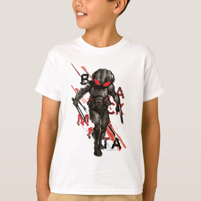 Aquaman | Black Manta Scattered Typografy Graphic T-Shirt (Vorderseite)