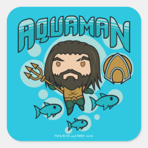 Aquaman   Chibi Aquaman unterseeische Grafik Quadratischer Aufkleber