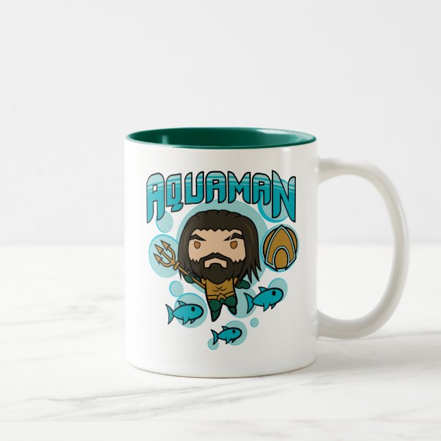 Aquaman | Chibi Aquaman unterseeische Grafik Zweifarbige Tasse (Rechts)