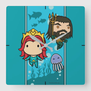 Aquaman   Chibi Mera & Aquaman Undersea Graphic Quadratische Wanduhr